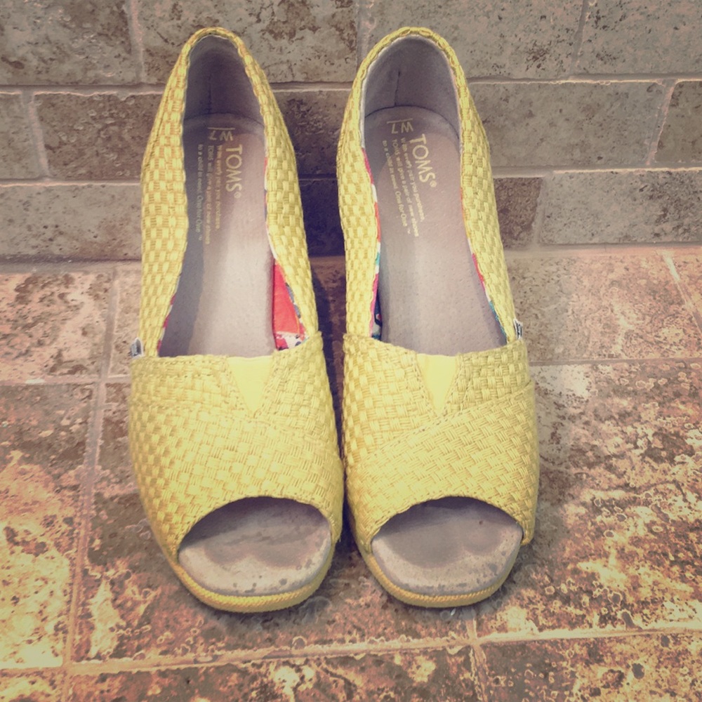 Toms Yellow Canvas Wedges